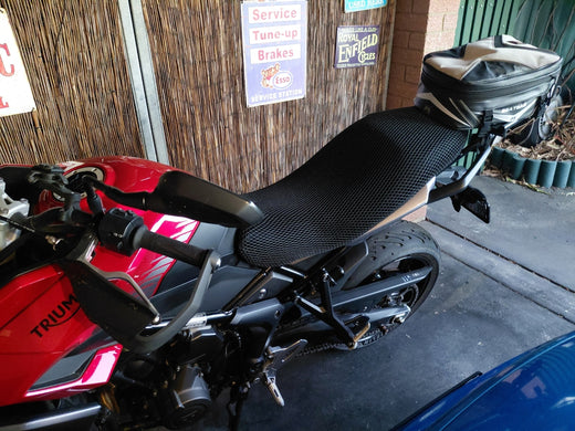 Wind Rider mesh seat cover on a Triumph Tiger Sport 660