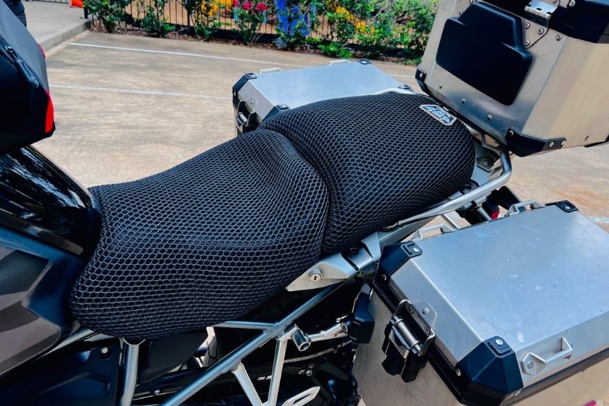Wind Rider 3D mesh seat cover fitted on motorcycle